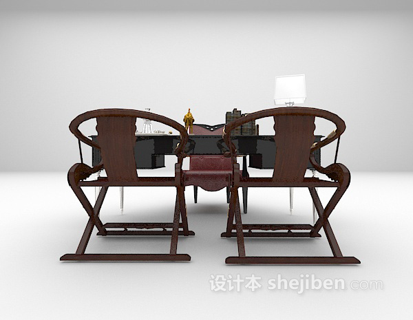 黑色办公桌3d模型下载