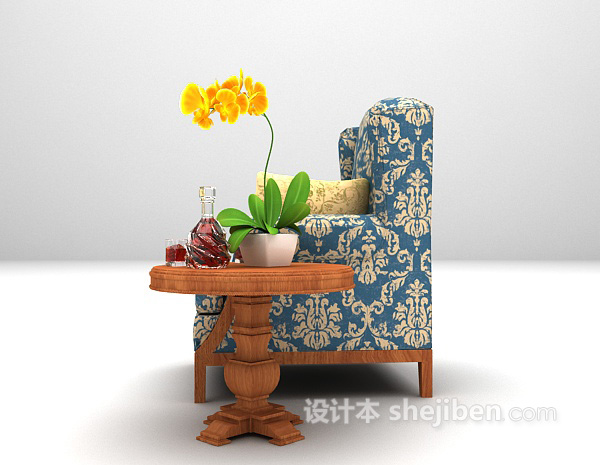 蓝色单椅沙发3d模型下载
