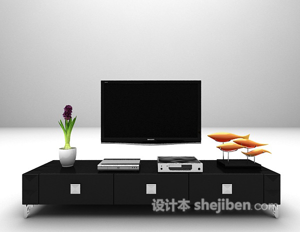 现代黑色电视柜3d模型下载