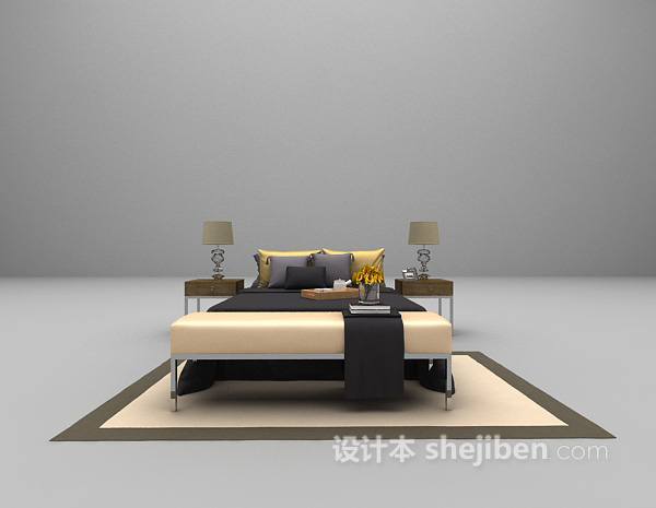 金属材质床3d模型下载
