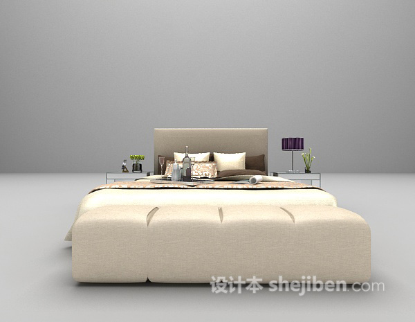 现代灰色床3d模型下载