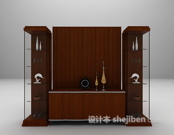 棕色电视柜3d模型下载