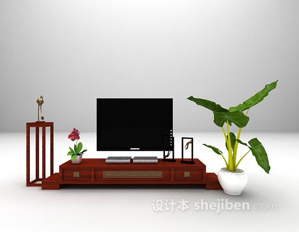中式木质电视柜3d模型下载