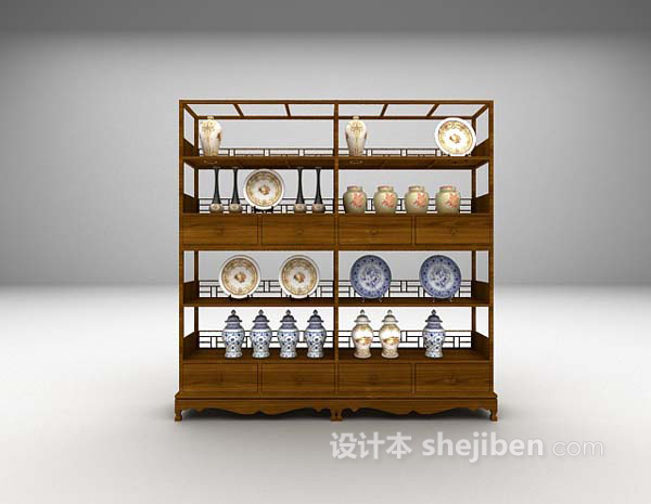 中式展示柜免费3d模型下载