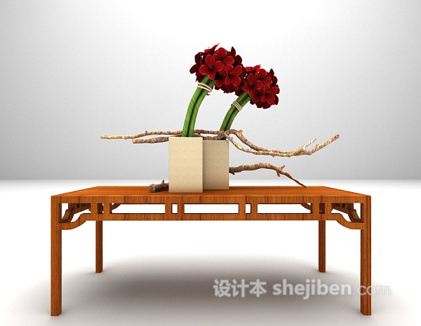 中式木质玄关边几3d模型下载