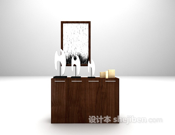 现代黑色玄关厅柜3d模型下载