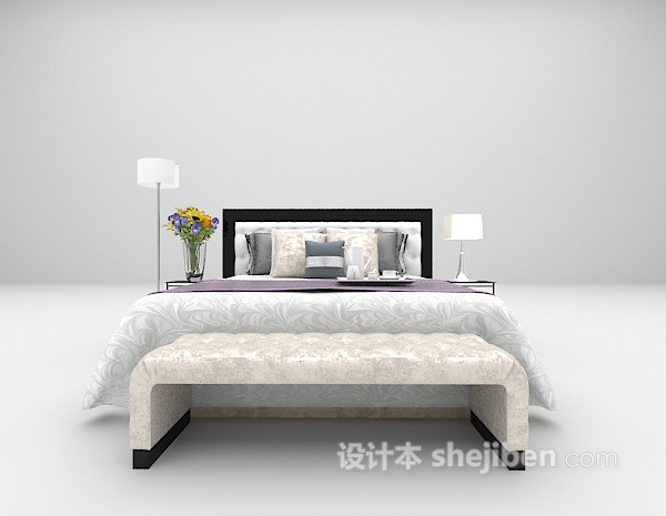 现代木质床推荐3d模型下载