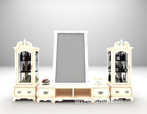 木质电视柜3d模型下载
