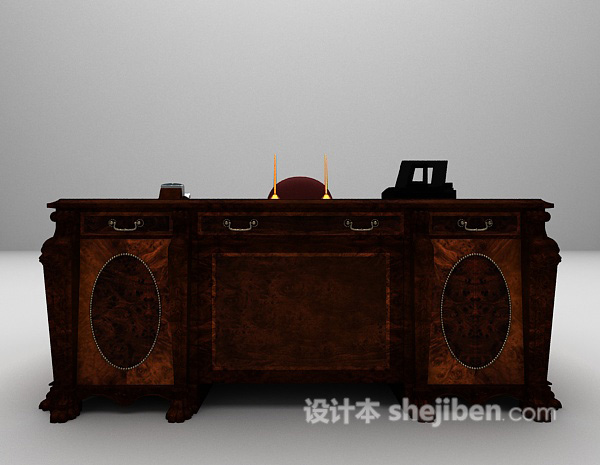 欧式棕色办公桌椅组合欣赏3d模型下载