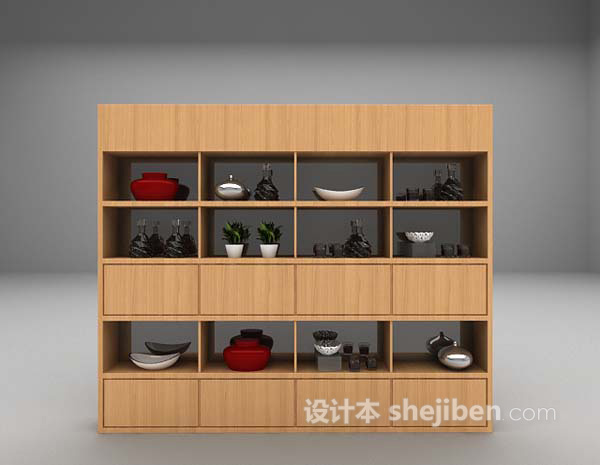 木色展示柜免费3d模型下载