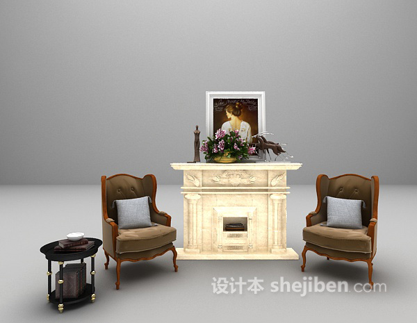 白色壁炉3d模型下载