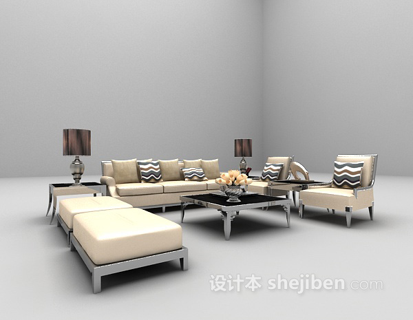 现代灰色沙发组合3d模型下载