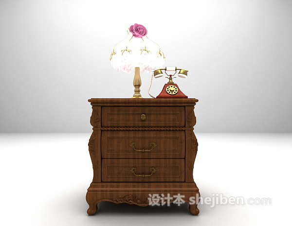 实木欧式床头柜3d模型下载
