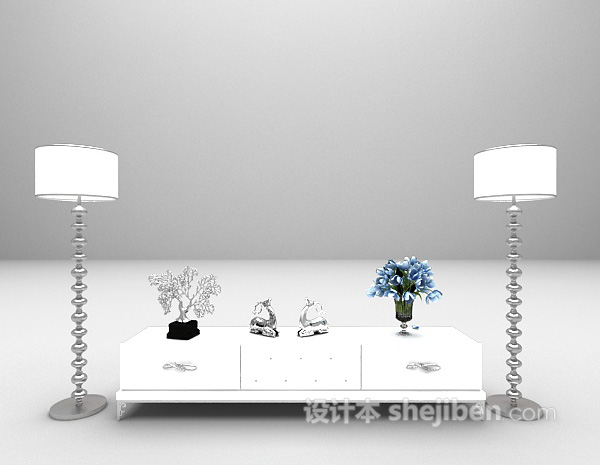 白色矮电视柜3d模型下载