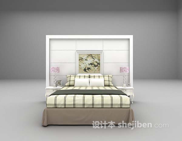 简约欧式双人床3d模型下载
