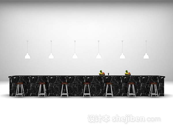 黑色石材桌椅组合组合3d模型下载