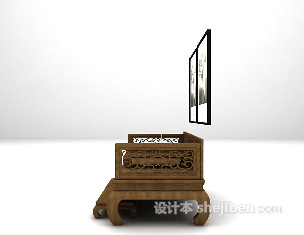 中式木质沙发3d模型下载