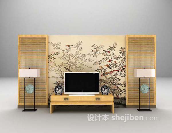 现代电视墙3d模型下载
