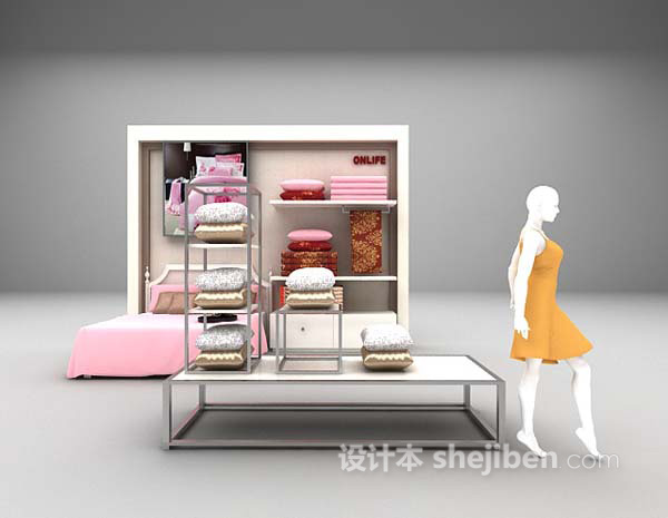 粉色女孩房床的3d模型下载