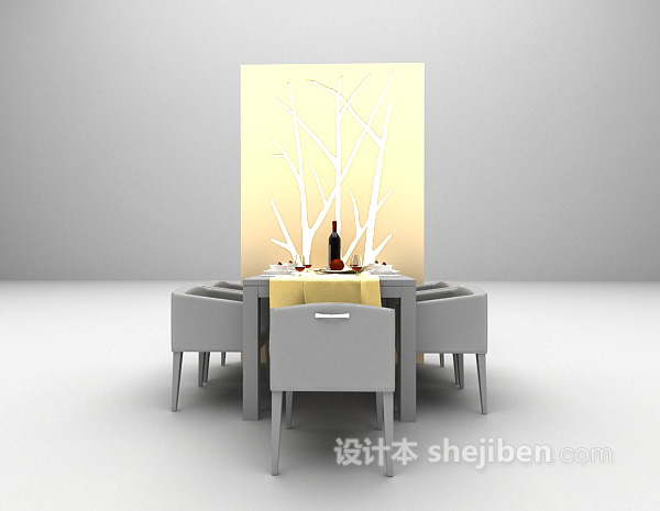 木色餐桌3d模型下载