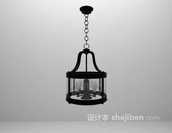 铁艺玻璃吊灯3d模型下载