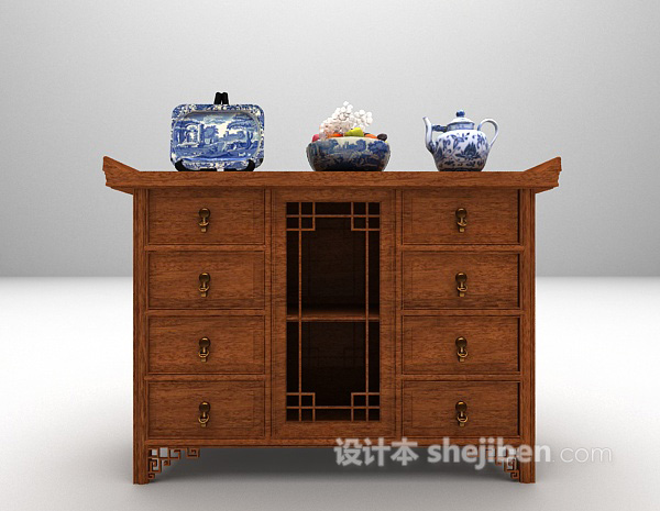 中式玄关厅柜欣赏3d模型下载