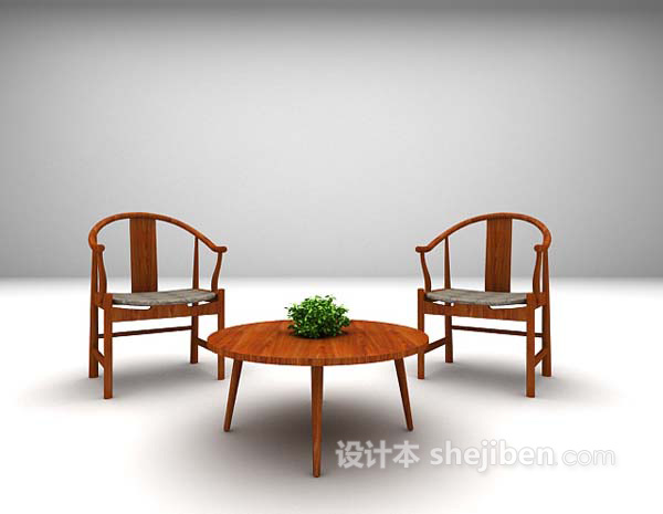 中式木质桌椅组合3d模型下载