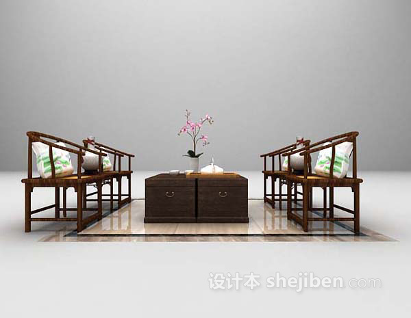 中式桌椅组合max免费3d模型下载