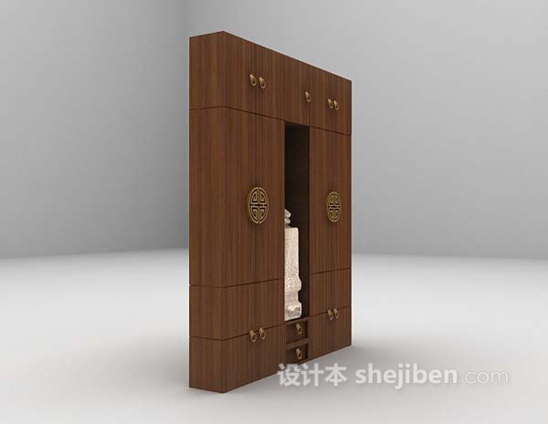 中式棕色衣柜3d模型下载