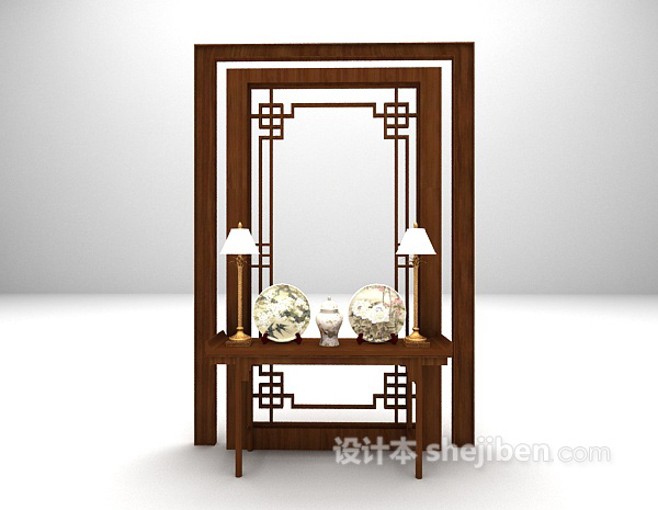 中式玄关边几3d模型下载