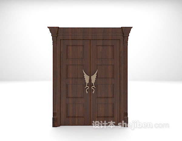 欧式双开实木门3d模型下载