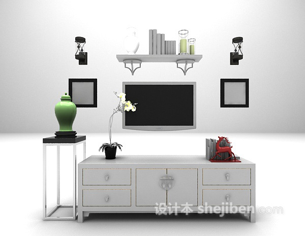 欧式电视柜组合3d模型下载