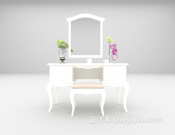 白色梳妆台3d模型下载
