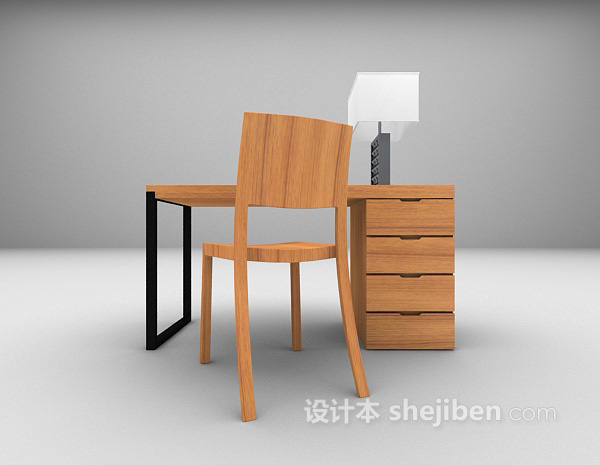 灰色木质书桌3d模型下载
