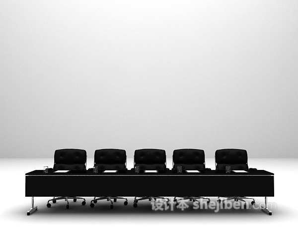黑色单排会议桌3d模型下载