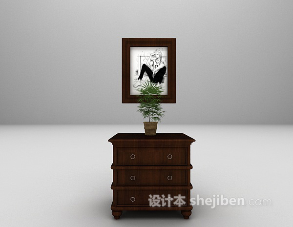 美式床头柜组合3d模型下载