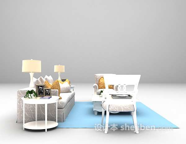 简欧白色沙发组合3d模型下载