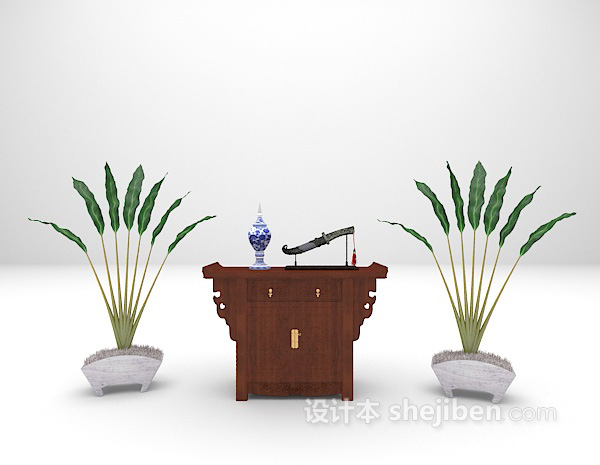 中式边柜欣赏3d模型下载