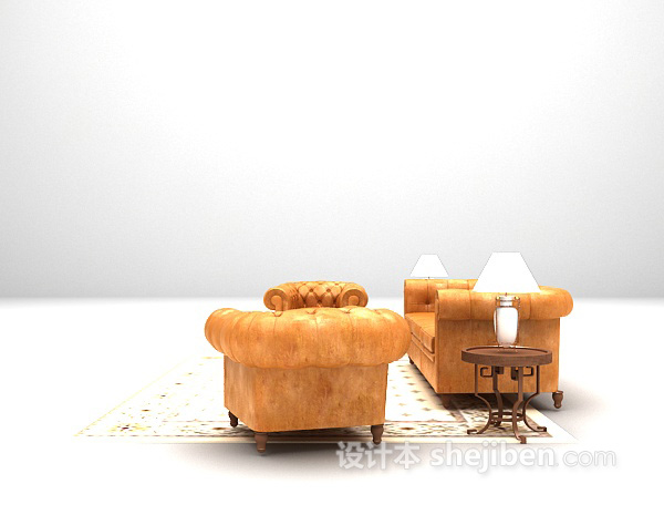 欧式皮质沙发组合3d模型下载