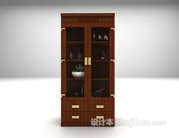 中式展示柜3d模型下载