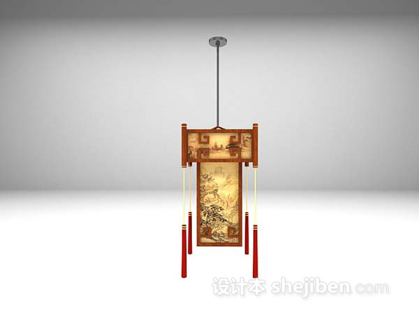 木质吊灯3d模型下载