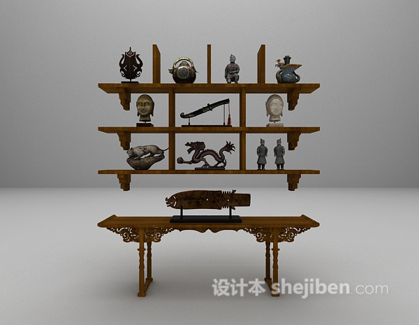 古典中式展示柜3d模型下载