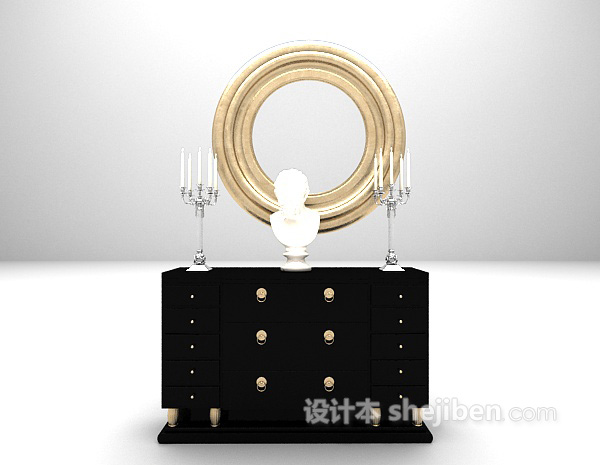 新中式玄关柜3d模型下载