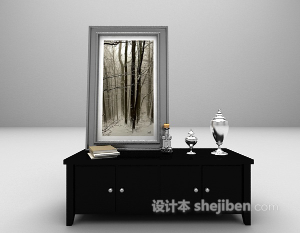 黑色玄关厅柜欣赏3d模型下载