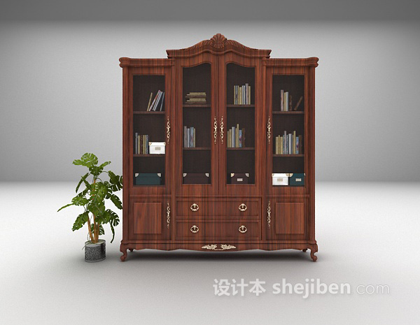 玻璃门书橱3d模型下载