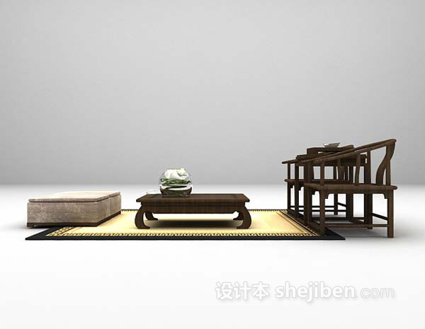 中式风格桌椅组合3d模型下载