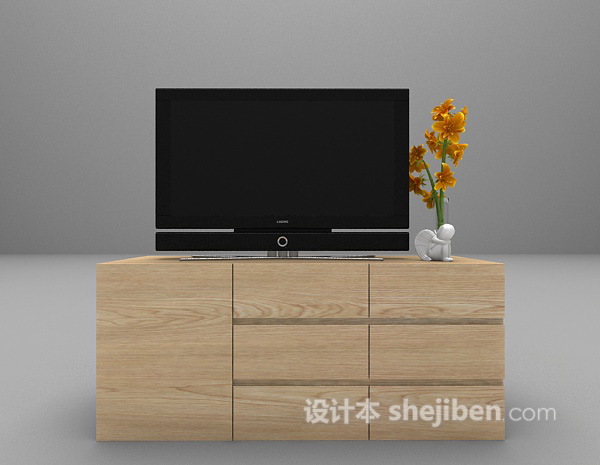 木色电视柜欣赏3d模型下载