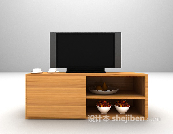 灰色木质电视柜3d模型下载