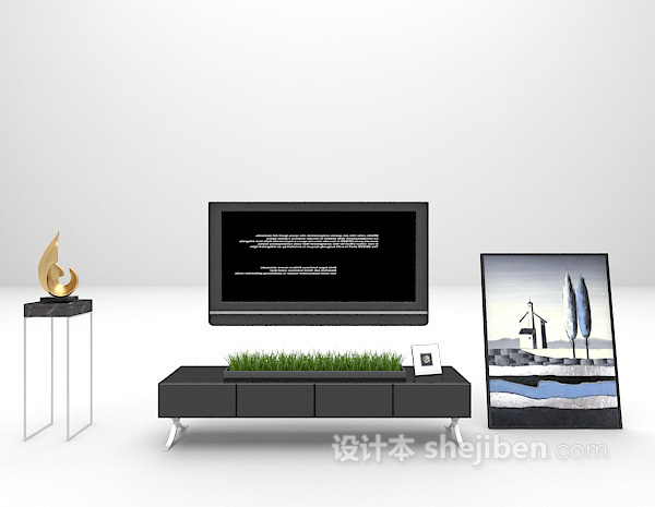 现代黑色电视柜3d模型下载