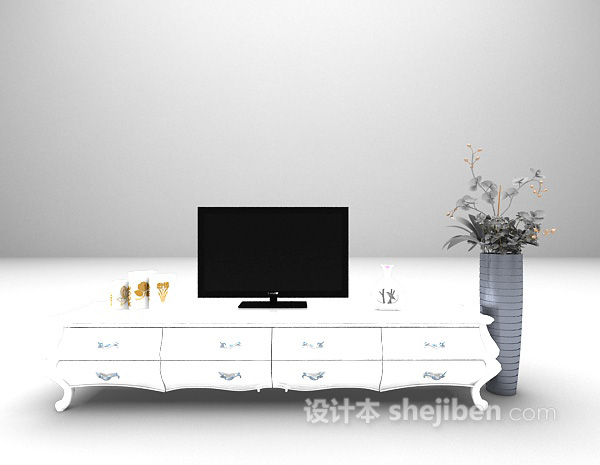 白色矮柜3d模型下载